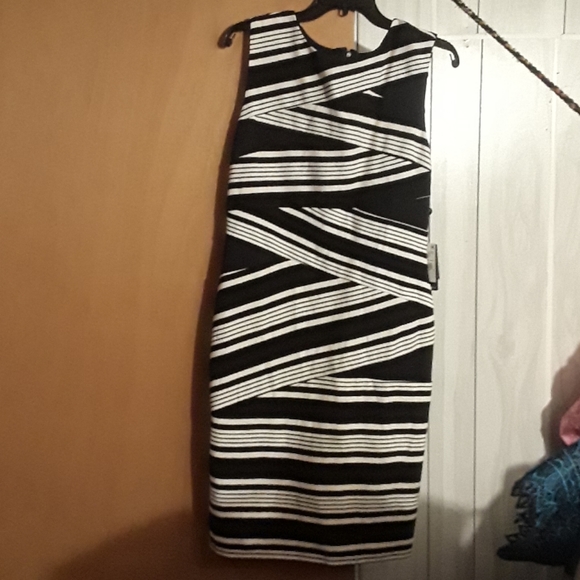 ADRIANNA WOMEN'S SLEEVELESS STRIPE BODYCON DRESS 12m white/BLK - Picture 2 of 8